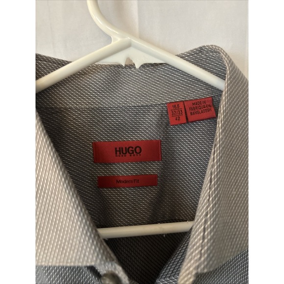 Hugo Boss Button Up Shirt Men 32/33 Gray Modern Fit Line Long Sleeve - Picture 4 of 8
